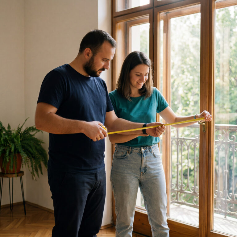 Par meri prozor mernom trakom u svetloj dnevnoj sobi sa drvenim podovima i saksijskom biljkom