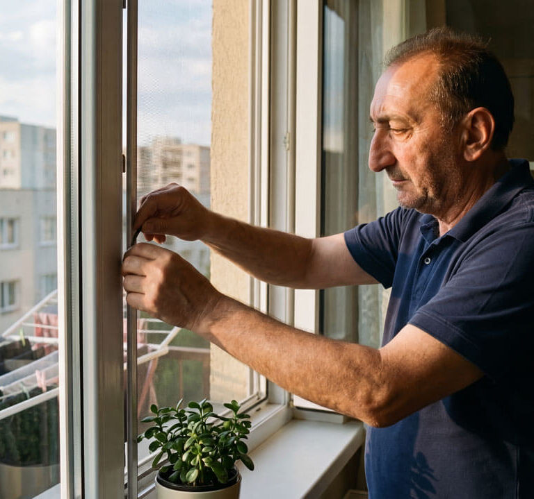 Montaža komarnika na prozor koji štiti stan od komaraca i insekata