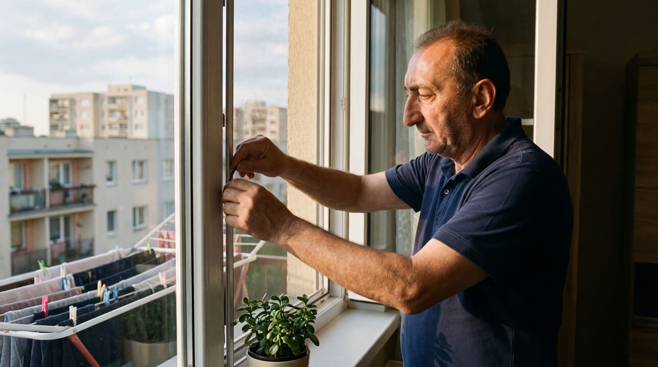 Montaža komarnika na prozor koji štiti stan od komaraca i insekata